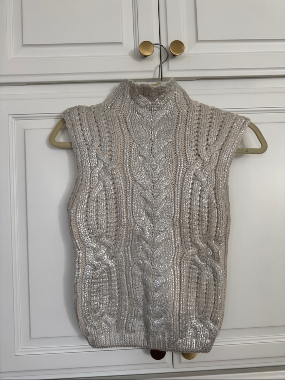 Edit Jason Wu Sleeveless Cable Knit Turtleneck Sweater Vest silver metallic